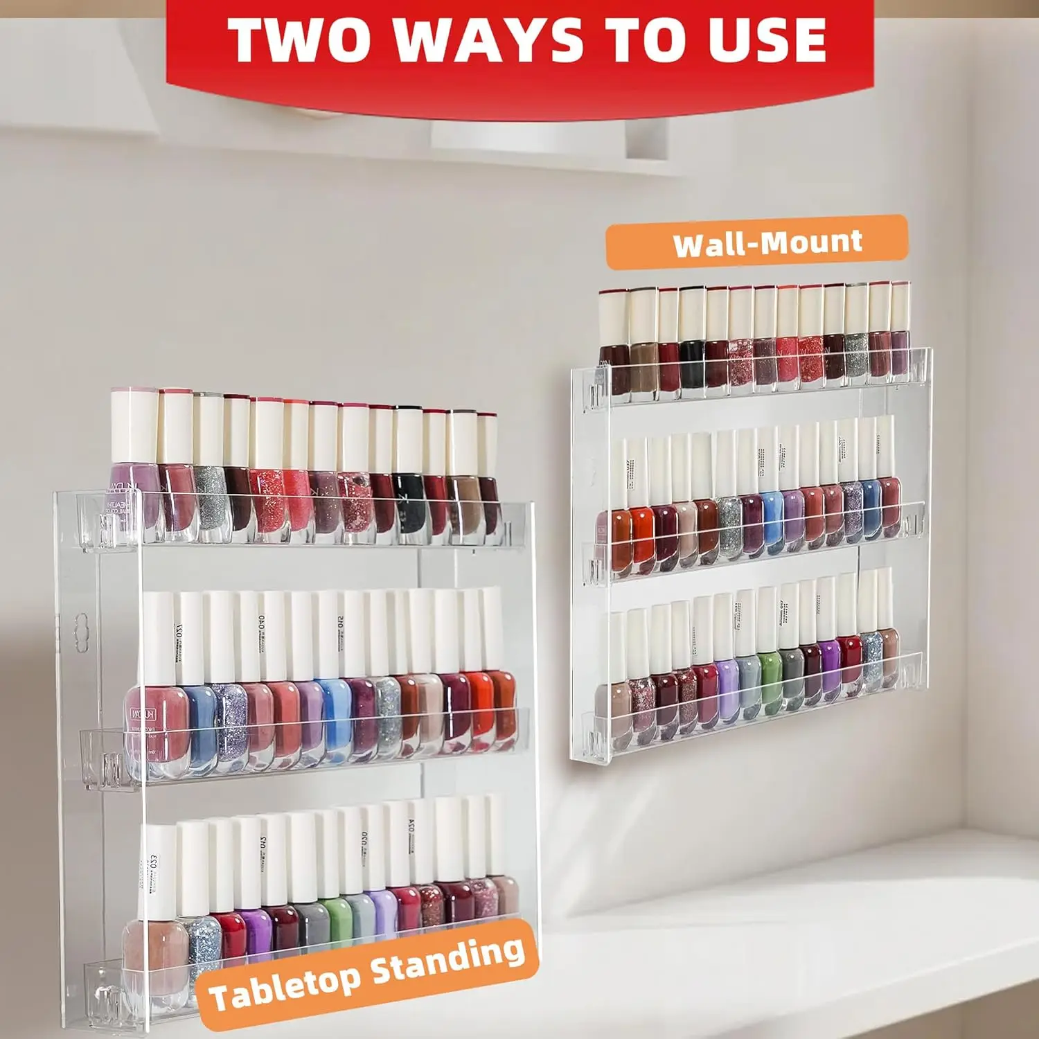 1 acrylic wall-mounted display shelf, 3-tier multi-functional storage rack - suitable for nail art, figurines, glasses storage