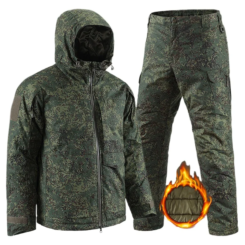 

RU Camo M65 Waterproof Sets Men Winter Winterize Warm Outdoor Hooded Jackets+Multi-pocket Cargo Pants 2 Pcs Tactical Suits