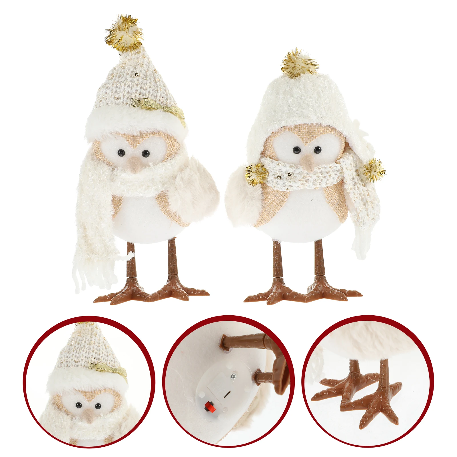 

2 Pcs Cardinal Birds for Christmas Tree Glowing Ornaments Decoration Decorations Party Statue White