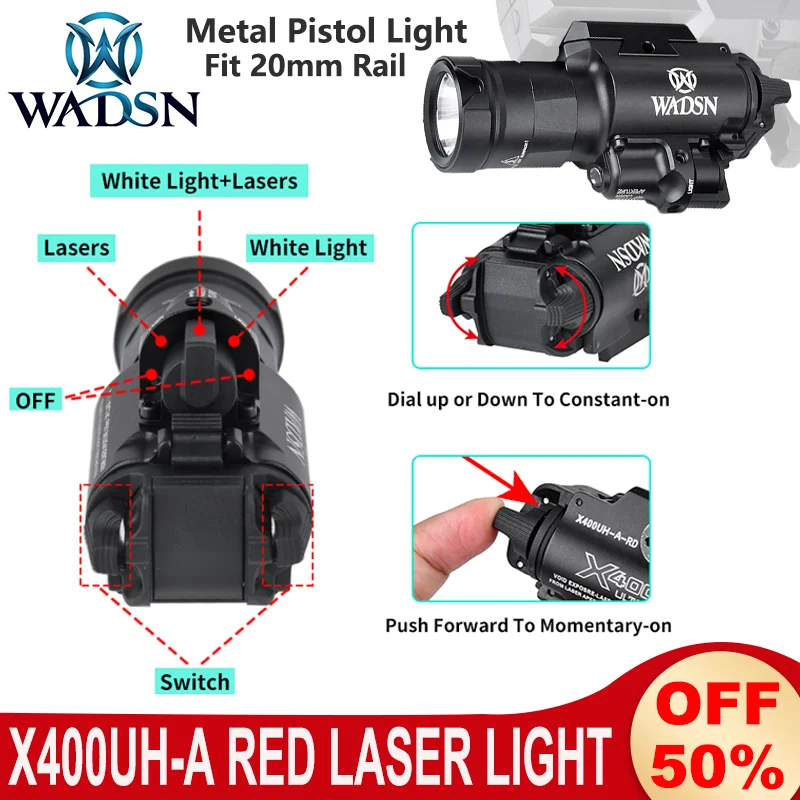 

WADSN X400UH-A Flashlight New upgrade SF X400 Pistl Lamp Red Green Dot Hunting White LED Light Metal CNC Camp Searchlight ﻿