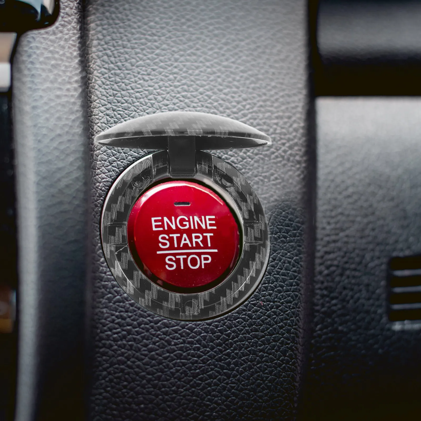 Picture 7: Carbon Fiber Push to Start Button Cover Ignition Switch Protector 1.6x1.6x0.5in Engine Stop Switch Guard Car Push Button Start