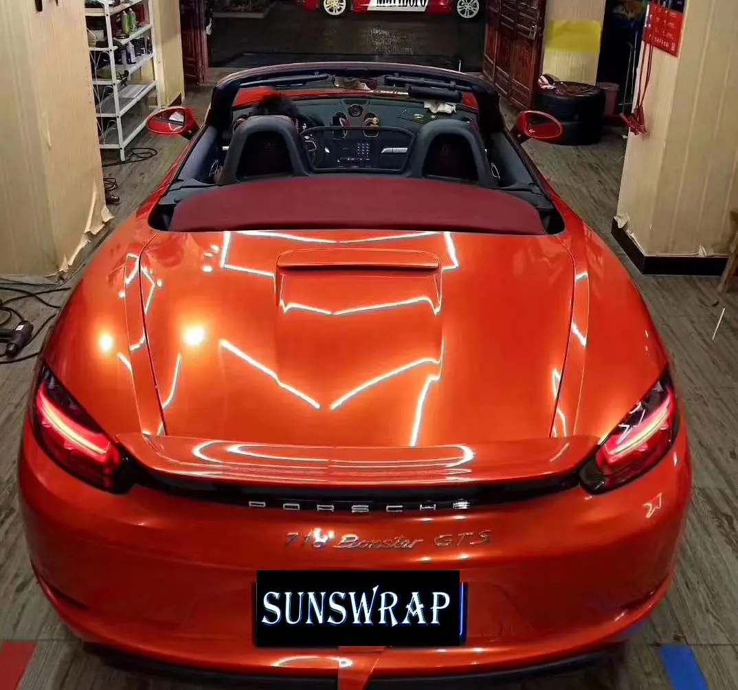 

Gloss Vinyl Sticker Super gloss metallic Flame Orange auto film wrapping vehicle sticker car wrap vinyl Foil 1.52x18m 5x59ft