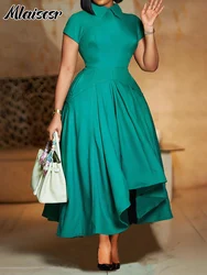 Mlaiscsr Summer Elegant Office Lady Blue African Dresses Women Sales Short Sleeve A-Line Birthday Evening Gowns Prom Vestidos