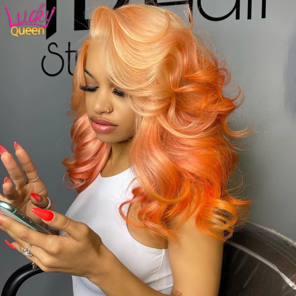 Ombre Champagne Orange Colored 613 13x6 Lace Front Human Hair  Wig Brazilian Human Hair Wig 13x4 Lace Front Wigs for Wome