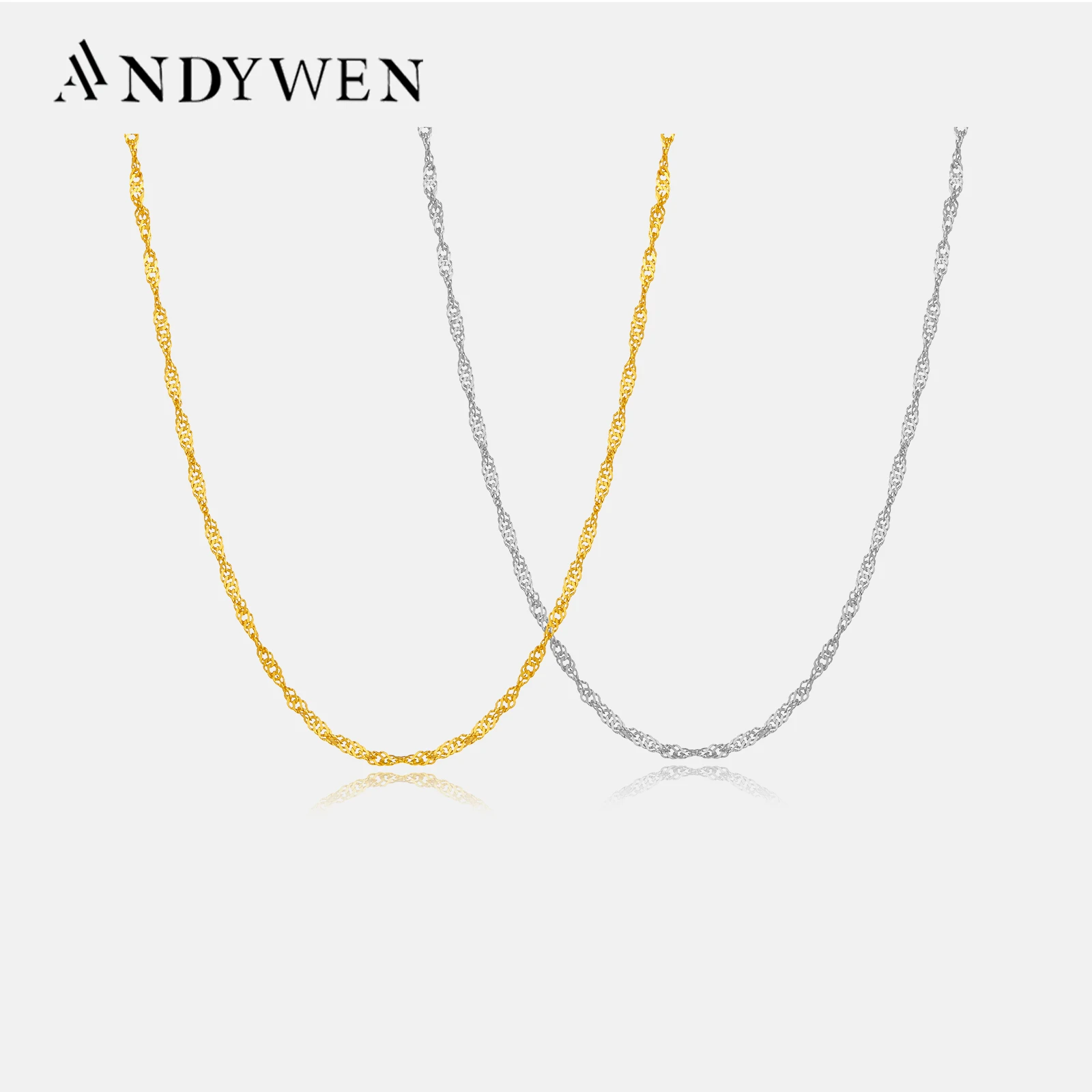 

ANDYWEN 925 Sterling Silver Gold 2mm Water Waves Chain Women Choker Necklace 2024 Luxury Fine Jewelry Gift For Wedding