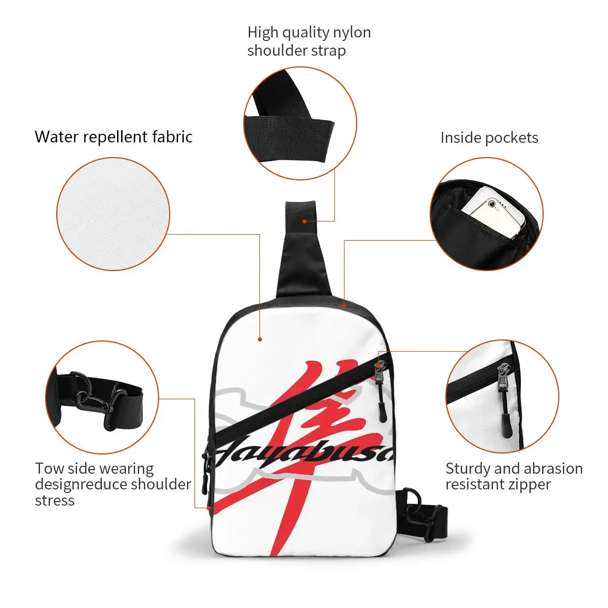 Hayabusa Tas Dada Logo Sepeda Motor Tas Selempang Pria Tas Dada Ransel Selempang Pria Tas Bahu Daypack Bepergian