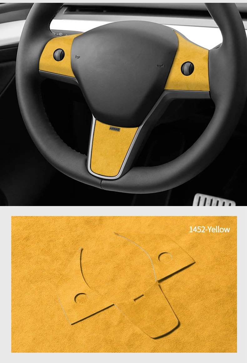 Für Tesla Model 3(2019-2022)/Model Y(2019-) Lenkradverkleidung, Rahmenaufkleber aus Alcantara, Auto-Innenraum-Tuning-Zubehör – Detail 12