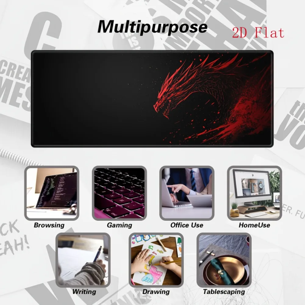 Red and Black Dragon Large Mouse Pad, fashionable desktop pad, ideal choice for keyboard and mouse usage, anti-slip design view 6