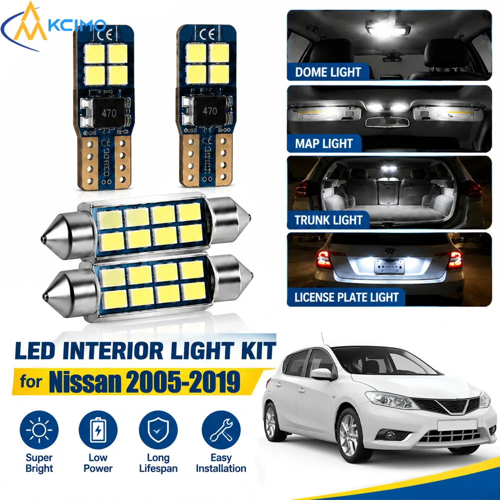 For Nissan Tiida C11 C12 2005-2019 Canbus Interior LED Light Kit, 6000K Dome Vanity Reading Lamps, Error‑Free Easy Installation