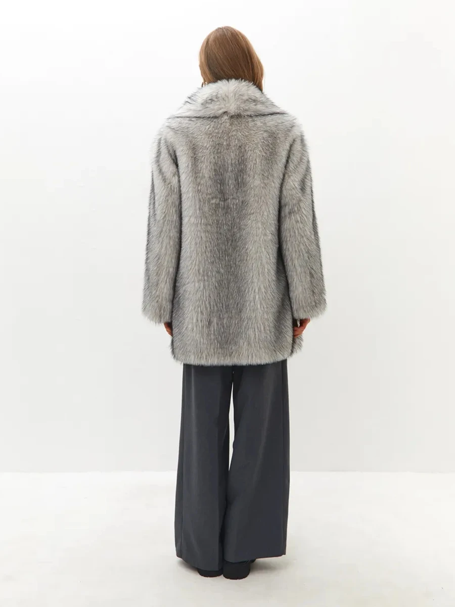 LIMO Women Faux Fur Mid‑Length Coat Wide Lapel Collar Loose Fluffy Warm Winter Fashion Ladies Outerwear Party Street Jacket