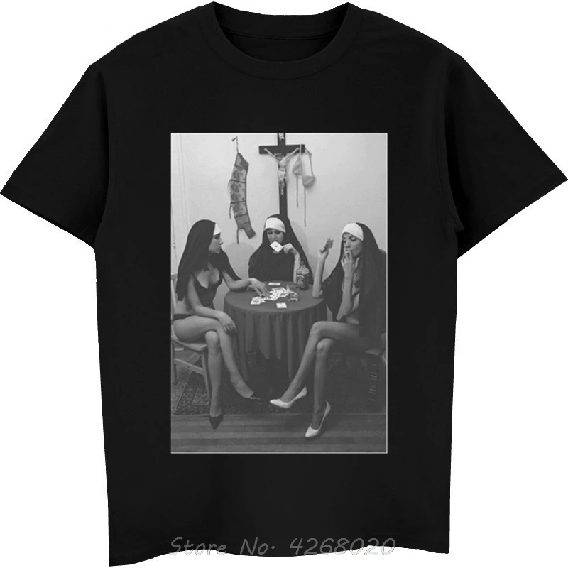 Nuns Naked Playing Card Smoking Funny Men Unisex  Brand New Clothing Men's Fashion Man Cotton Clothing O Neck Tops Shirt