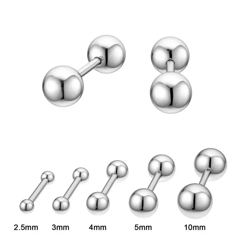 2pcs Steel Stud Earring Small Ball Screws Small Earrings Ear Bone Nail Lip Piercing Body Jewelry