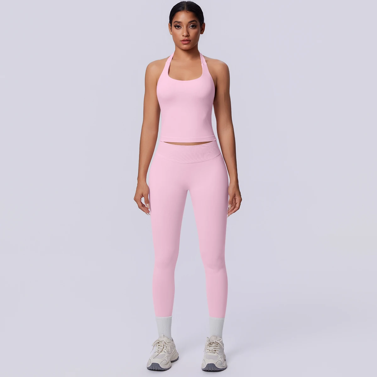 Sport Fitness Kleidung Damen Yoga Set Sommer Gym Lauf-Workout Top Yoga Weste Einfarbige Po-Formende Fitness Hose Yoga Set – Detail 6