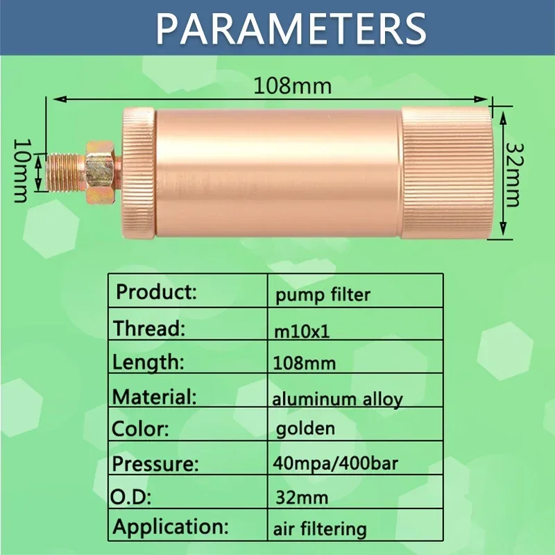 Filtre de pompe haute pression, filetage M10x1, 40MPa, 400 bars, 6000Psi, séparateur eau-huile, compresseur d'air, 152