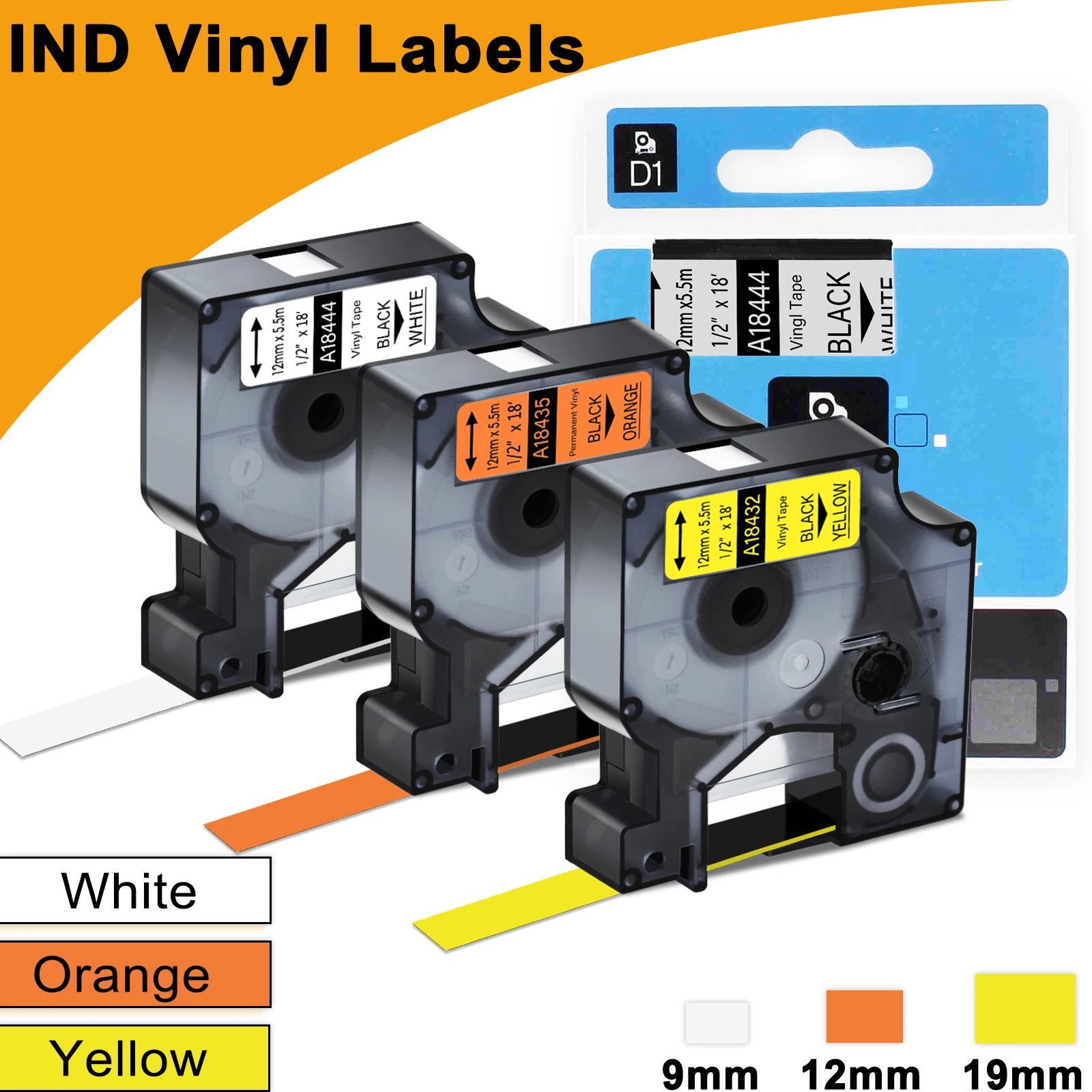 

9/12/19mm Tapes Compatible For Dymo A18488 A18444 A18432 Flexible Nylon/Vinyl/Polyester Label for DYMO Rhino 1000 5200 3M PL150