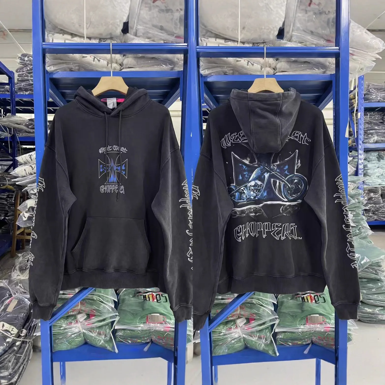 Weat Coast Choppers 26SS "Smoke Bike Limited Edition" Washed Vintage Hooded Sweatshirt Trend Brand