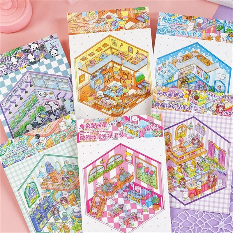 

Kawaii 3D мультфильм миниатюрные наклейки сцены DIY записки штабелирование игровые наклейки детский праздничный подарок декоративные наклейки