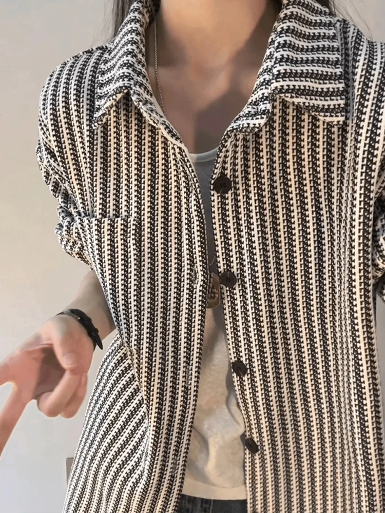 

Мужская элегантная куртка в полоску с узором из волокна тяжелого веса, элегантная верхняя одежда для пар, осенний сезон, модная верхняя одежда