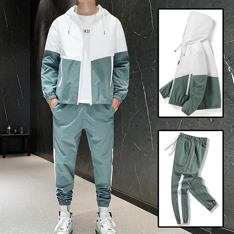 Spring and Autumn New Men\'s Stand Collar Cardigan Casual Pants Handsome Versatile Sports Two Piece Set Casual