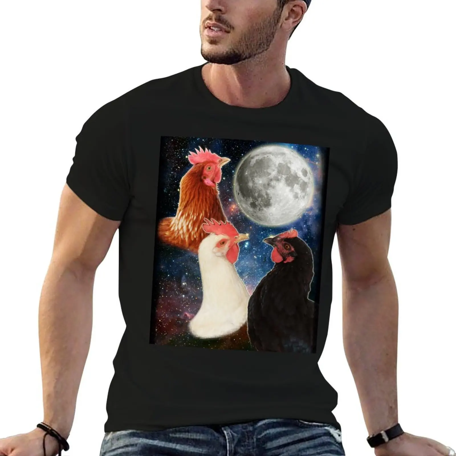 3 Chicken Moon T-Shirt t shirt man casual anime t shirts for man funny t shirts dark humor T-shirt