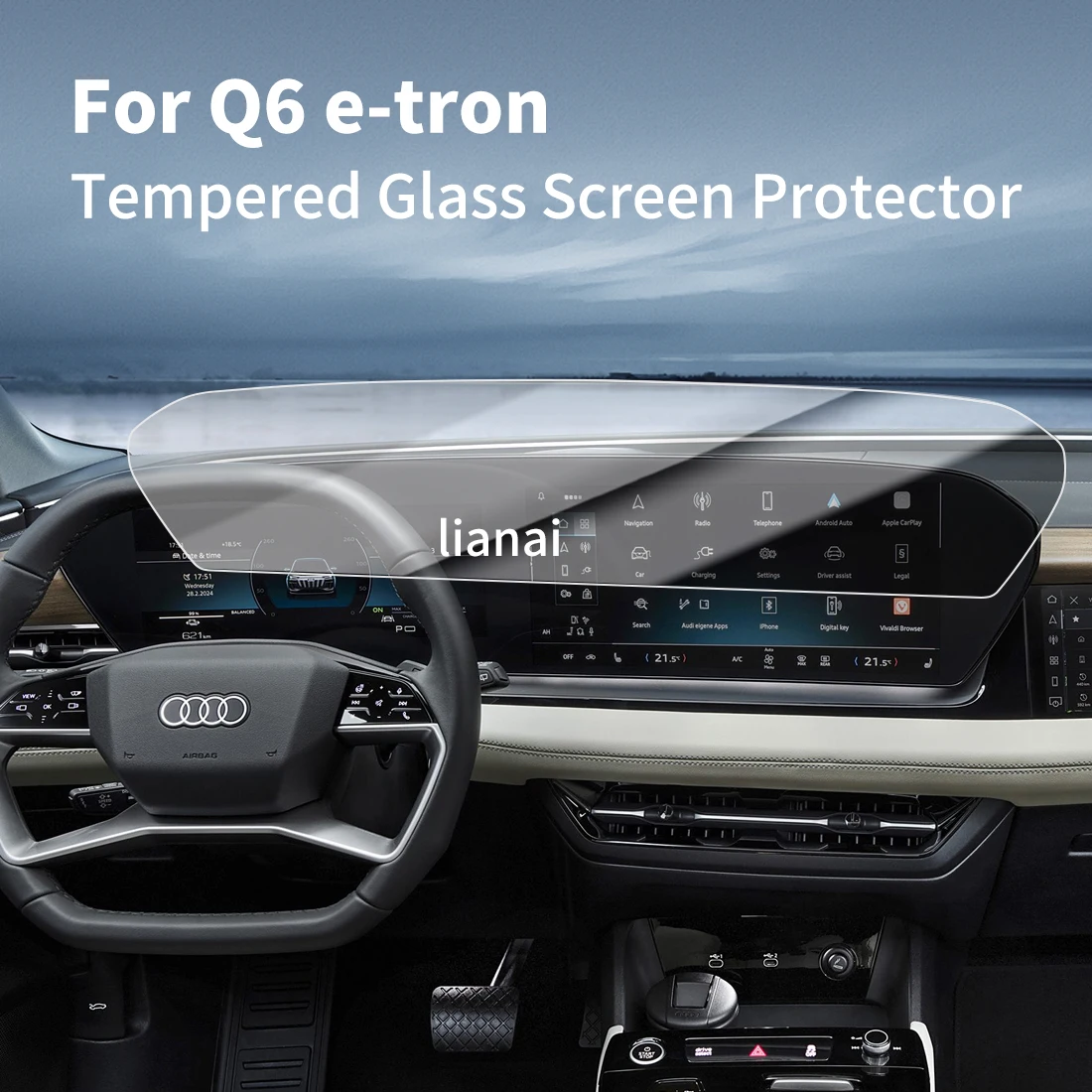 Screen Protector for 25-26 AUDI Q6 e-tron Tempered Glass GPS Video Navigator Car Stickers display Fingerprint-resistant supplies