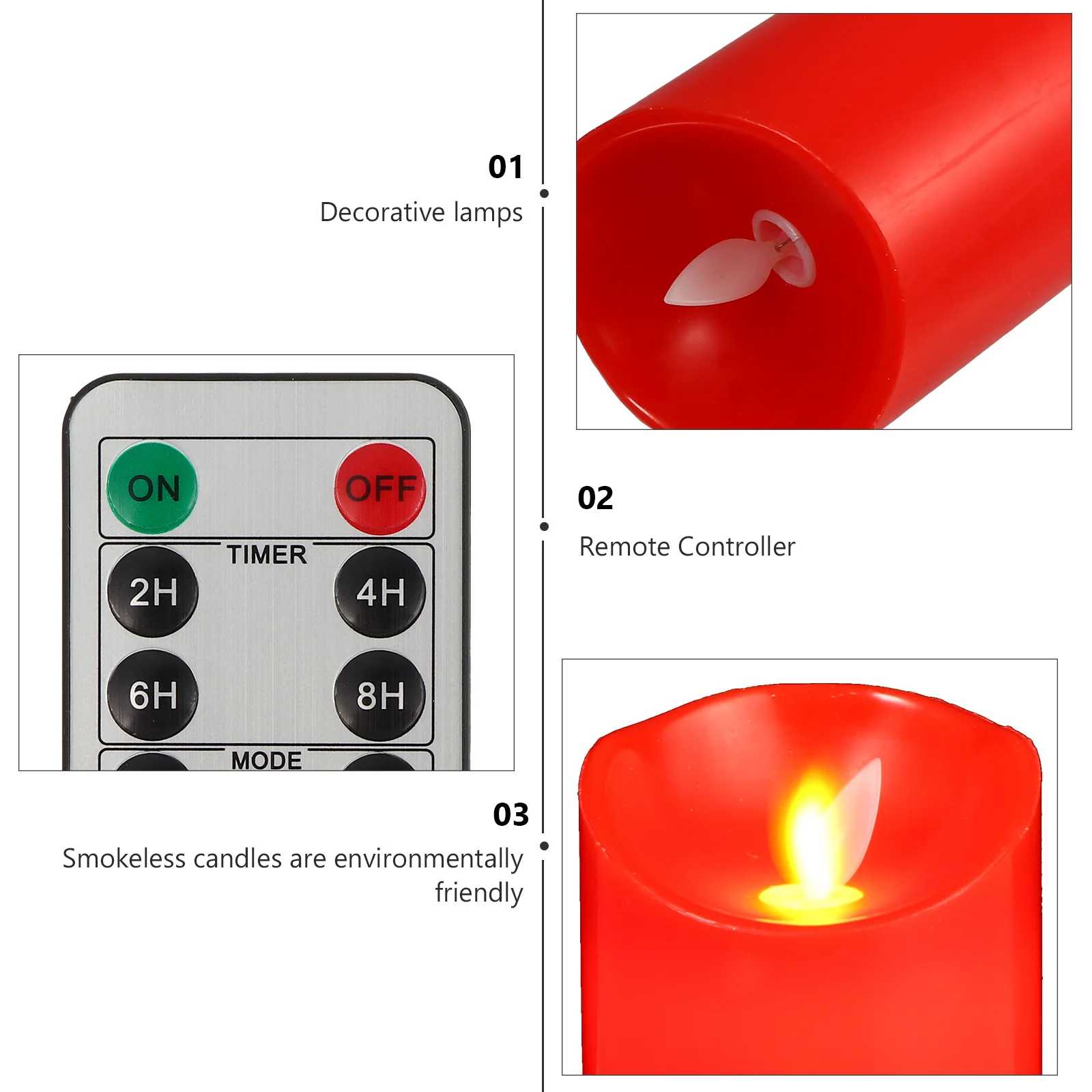 مجموعة من شموع LED حمراء بدون دخان وبدون لهب مع جهاز تحكم عن بعد، إضاءة دافئة ومتذبذبة لأعياد الميلاد والزفاف