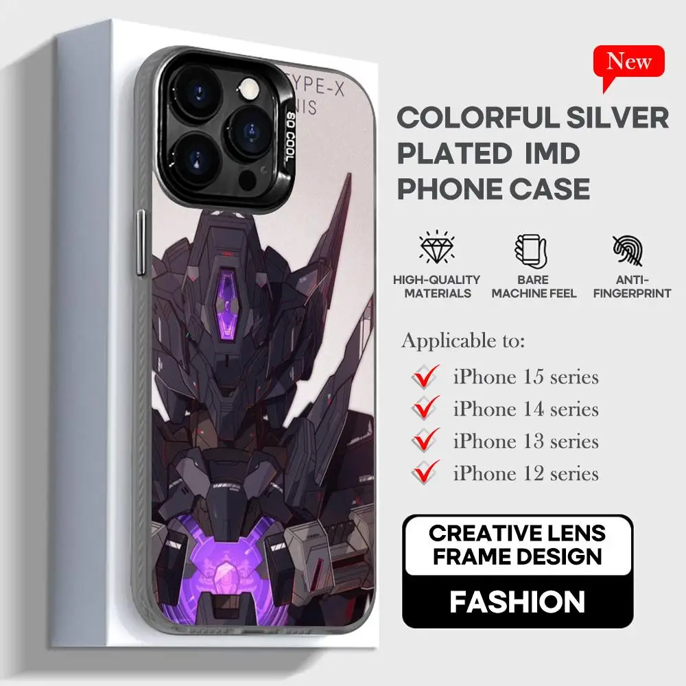 Robot G-Gundam Anime Phone Case black IMD Colorful Phone Case Silver Cover Suitable for Apple iPhone 15 14 13 12 11 XS Pro Max