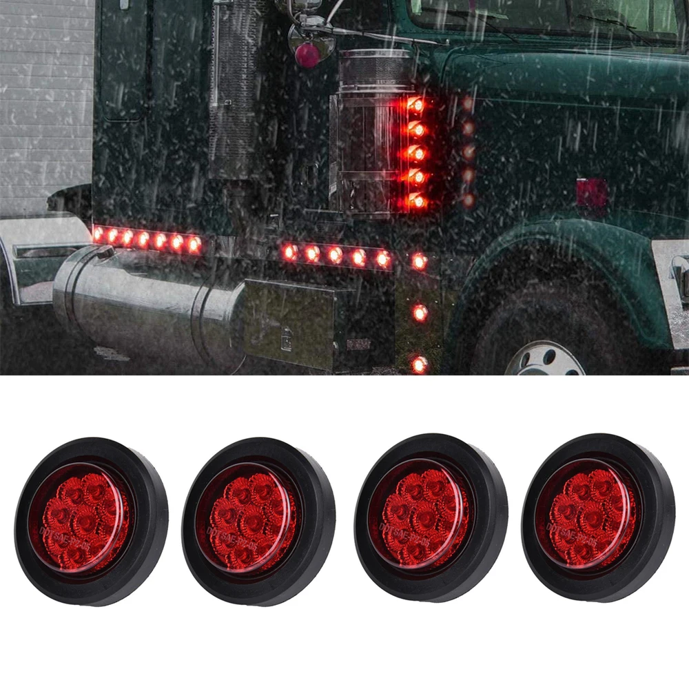 

2/4PCS 2" Round 9 LED Trailer Side Marker Lights Clearance Marker Lights with Rubber Grommet