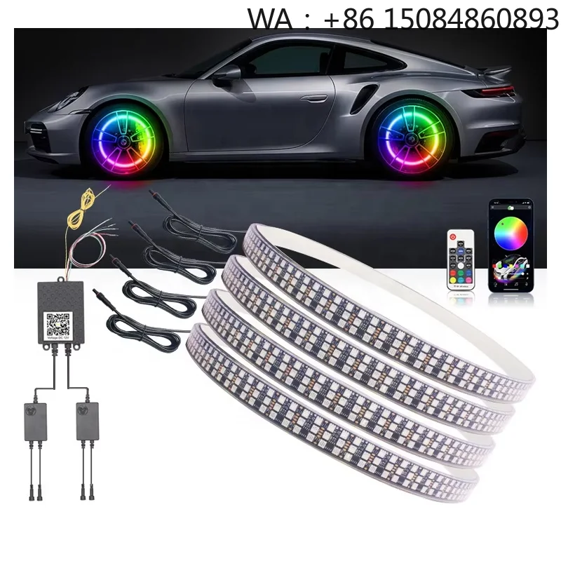 3 Row RGBIC Flow Car Wheel Ring Light 12V APP Control Chassis Ambient Lamp Waterproof Rim Lighting For SUV