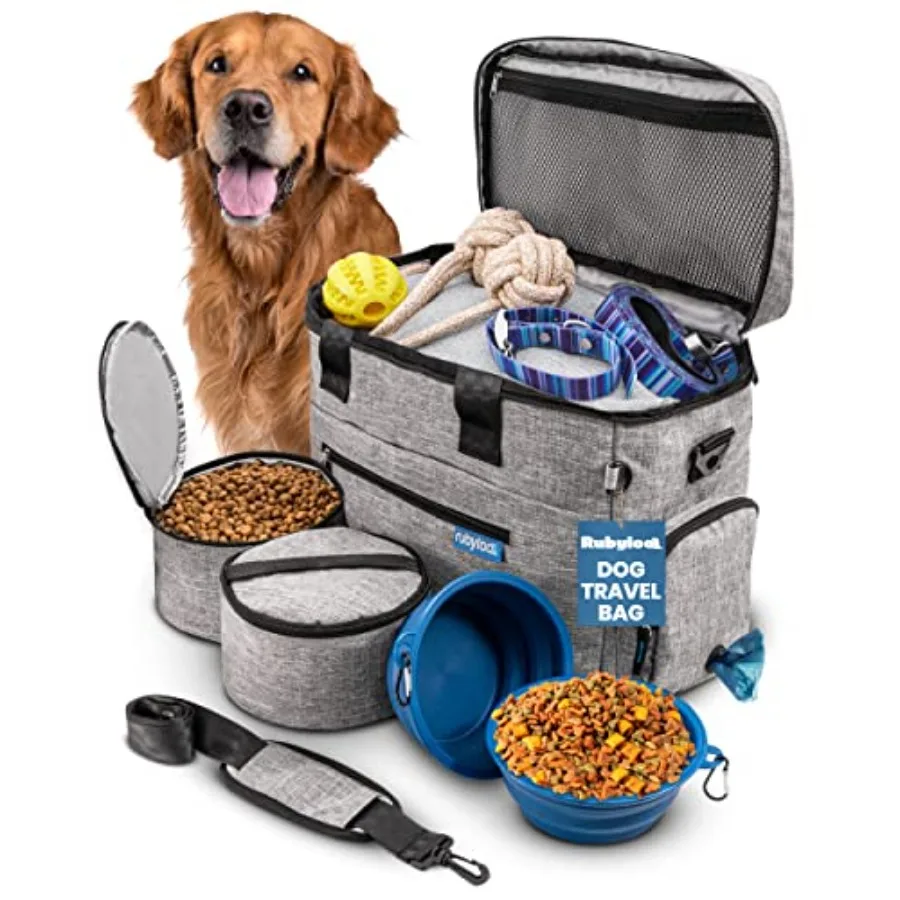 

The Original Doggy Bag Complete Dog Travel Bag for Supplies with 2 BPAFree Travel Dog Bowls 2 Pet Food Containers Traveling Kit