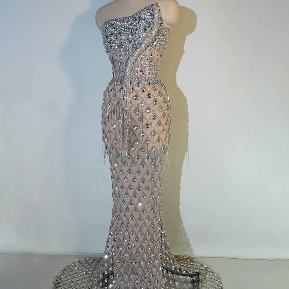 Luxuriöses helles Kristallkleid, sexy Luxus-Perlen-Strass-Tüll, Abendkleid, Abschlussball, Partykleid, edle Schießhochzeit, Brautkleider