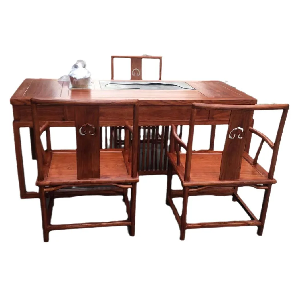 

New Chinese furniture, old elm tea table, pear color solid wood tea table and chair combination