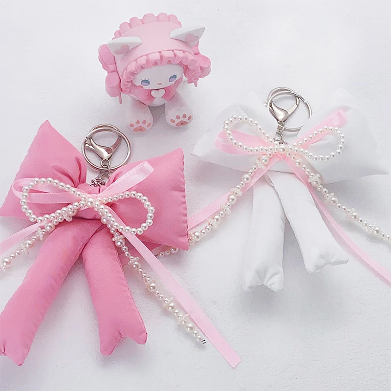 Delicate Versatile Beaded Bow Keychain Simple Sweet Phone Lanyard Fashion Creative Backpack Decoration Accessories Gifts