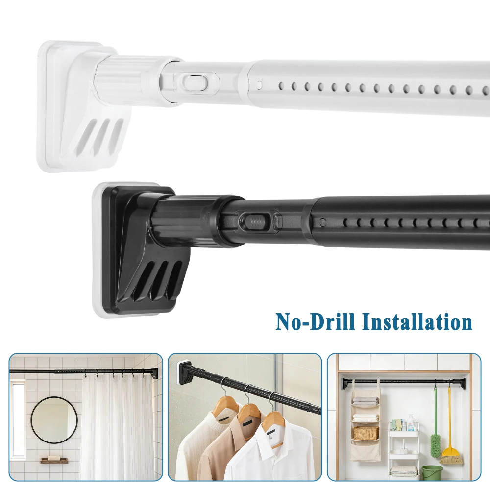 

No-Drill Shower Curtain Rod 1.9-2.6m / 2.8-3.5m Adjustable Telescopic Pole Stainless Steel Clothes Drying Shower Curtain Poles