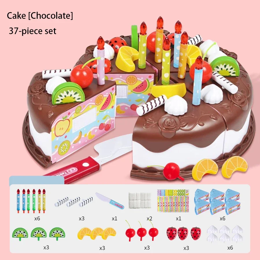 37 elementów Zestaw Kuchenny dla Dzieci Symulacja Tortu Urodzinowego DIY Zabawa w Udawanie Krojenie Owoców Żywność Zabawki dla Maluchów Prezent dla Dzieci