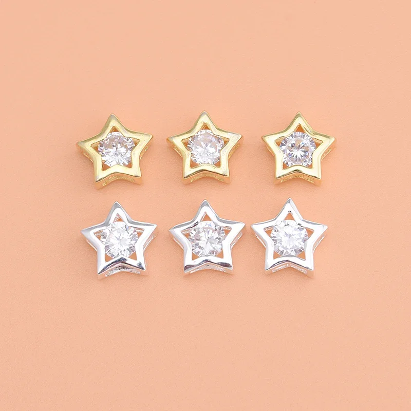 S925 sterling silver gold-plated accessories micro-inlaid zircon cute five-pointed star septa creative handmade bracelet necklac