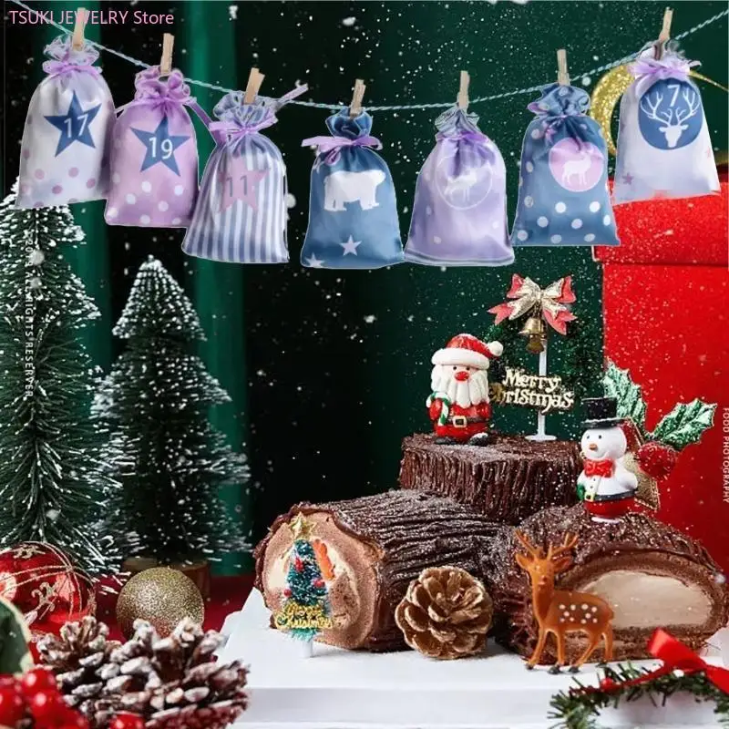 62KE Advent Calendar Bags Christmas 24 Days of Advent Calendar Pouches DIY Gift Bags