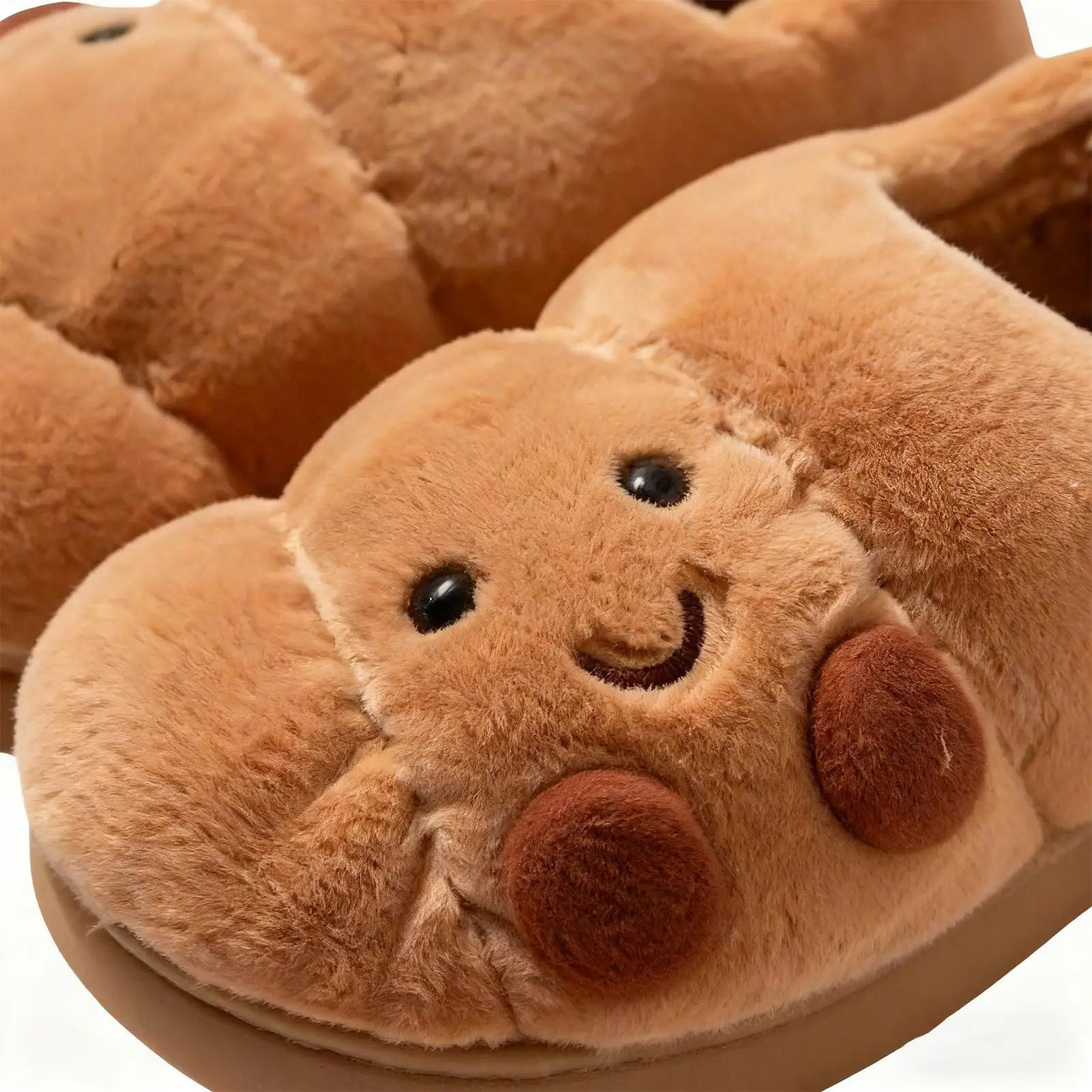 

Cute Slippers for Women Bread Shape Fuzzy Footwear House Shoes with Anti-Skid Sole for Home Living Room Fall Winter Cold Weather