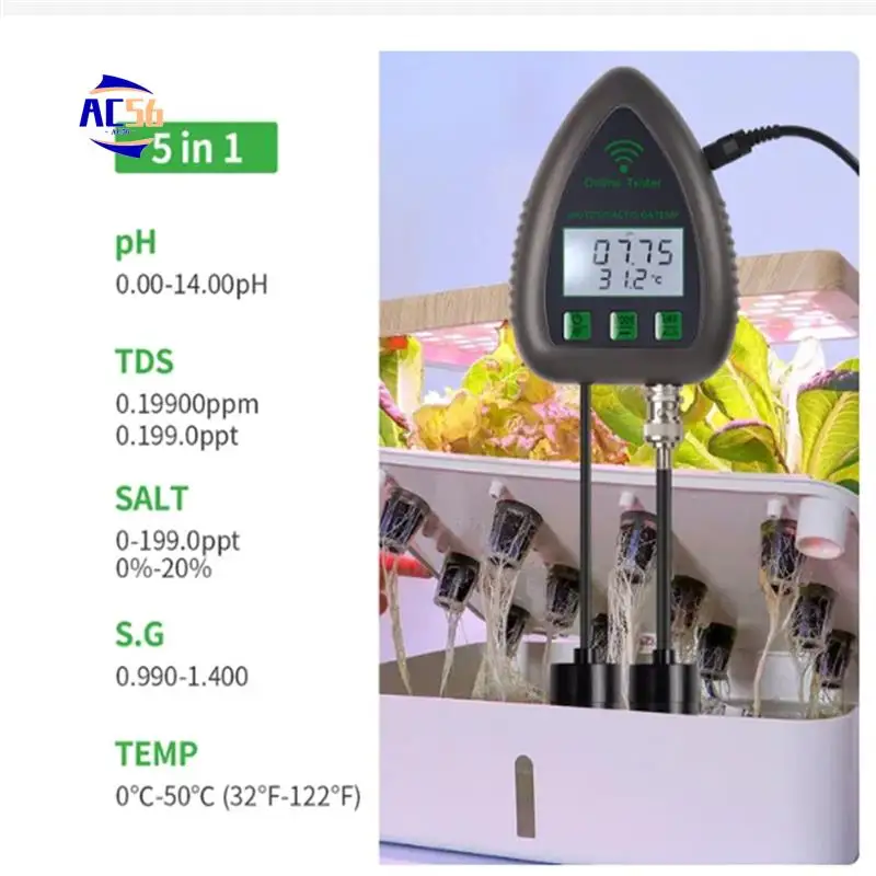

AC56-Tuya Wi-Fi 5в1 тестер качества воды онлайн-монитор TDS S.G измеритель температуры солености измеритель pH для бассейна с вилкой европейского стандарта