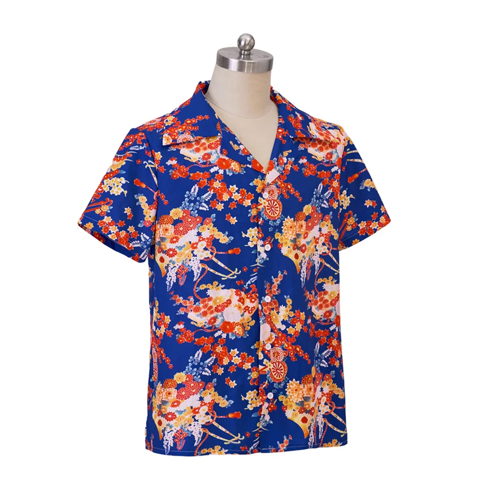 Romeo Cosplay Costume Adult Men's Floral Printed Short Sleeves Shirt Summer Hawaiian Flowers T-shirt Beach Party Casual Top