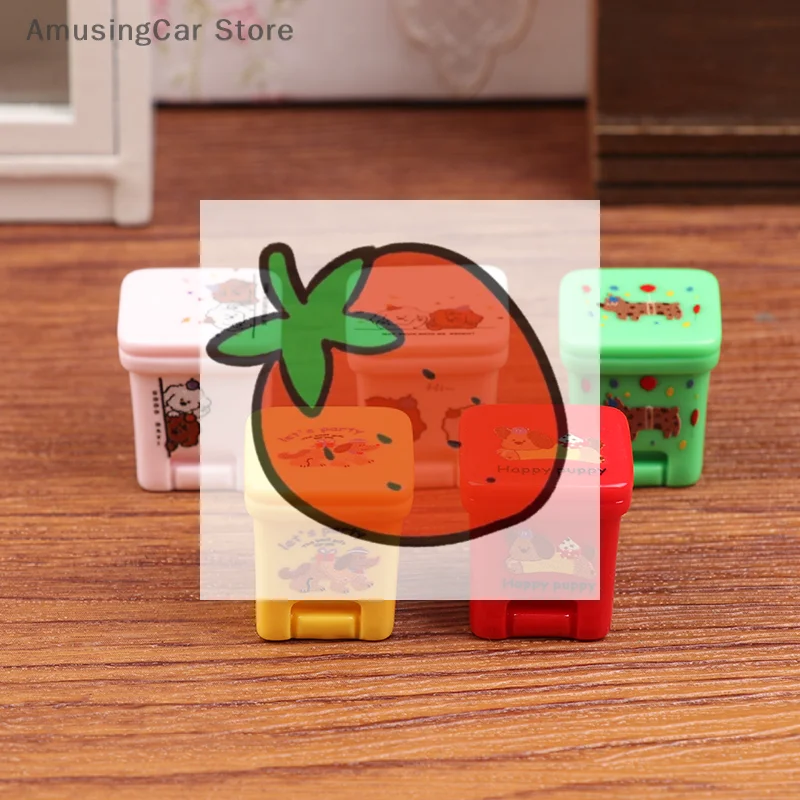 Set of 5 Cartoon Garbage Can Designs; Miniature Dollhouse Furniture; Fun Pretend Play Toy Accessories