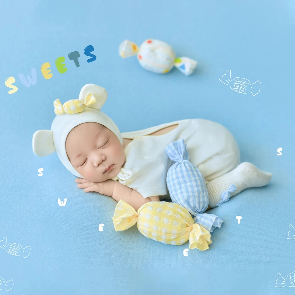 Newborn Photography Clothing Cute Theme Candy Dolls Combination Baby Photo Jumpsuit Hat+Socks 3pcs/Set Infant Photoshoot Costume