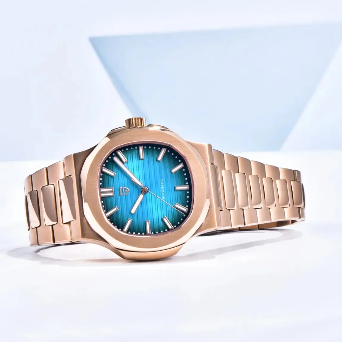 Men's Luxury Rose Gold Blue Automatic Watch