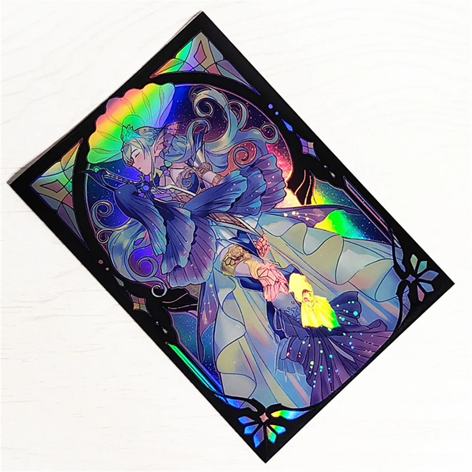 63×90mm 50 PCS Holographic Flashing Anime Card Sleeves for YGO/TCG Top Loading Board Game Card Protector