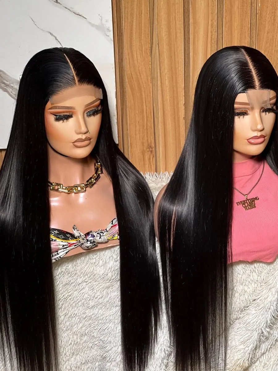 13x413x6 HD Lace Front Wig Bone Straight Brazilian Human Hair Wig 28 Inches 200 Density Pre Plucked Natural Hairline For African American Ladies
