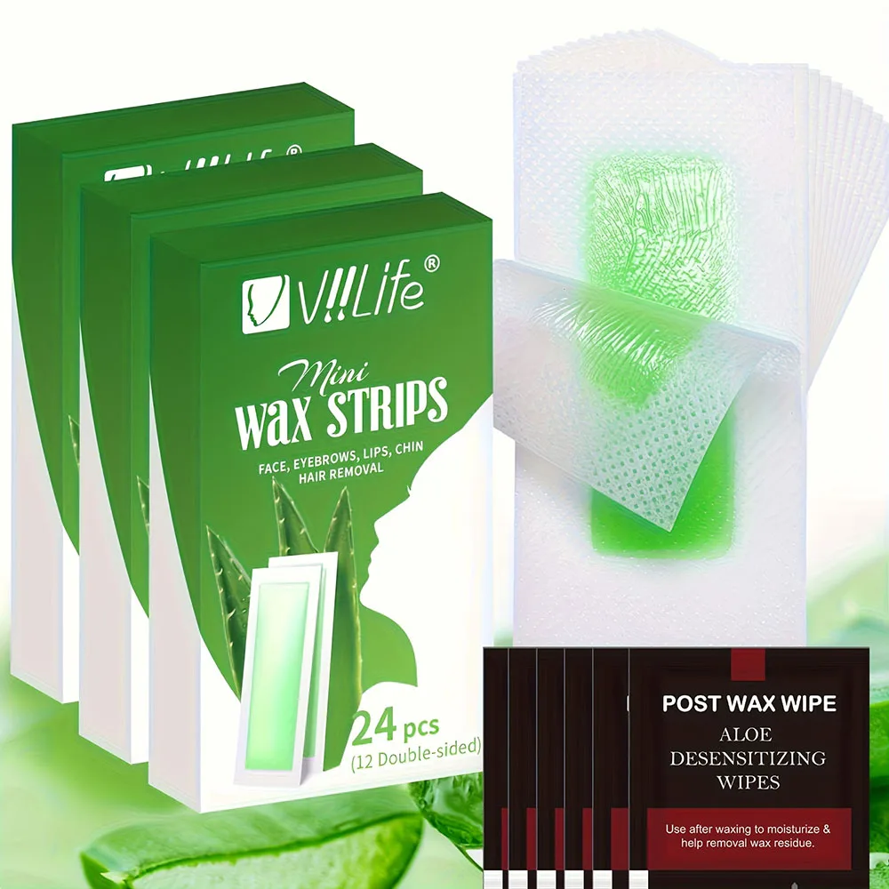 24/48 Pieces Viilife Facial Wax Strips Facial Hair Removal Quick and Painless Hair Removal Kit for All Skin Types