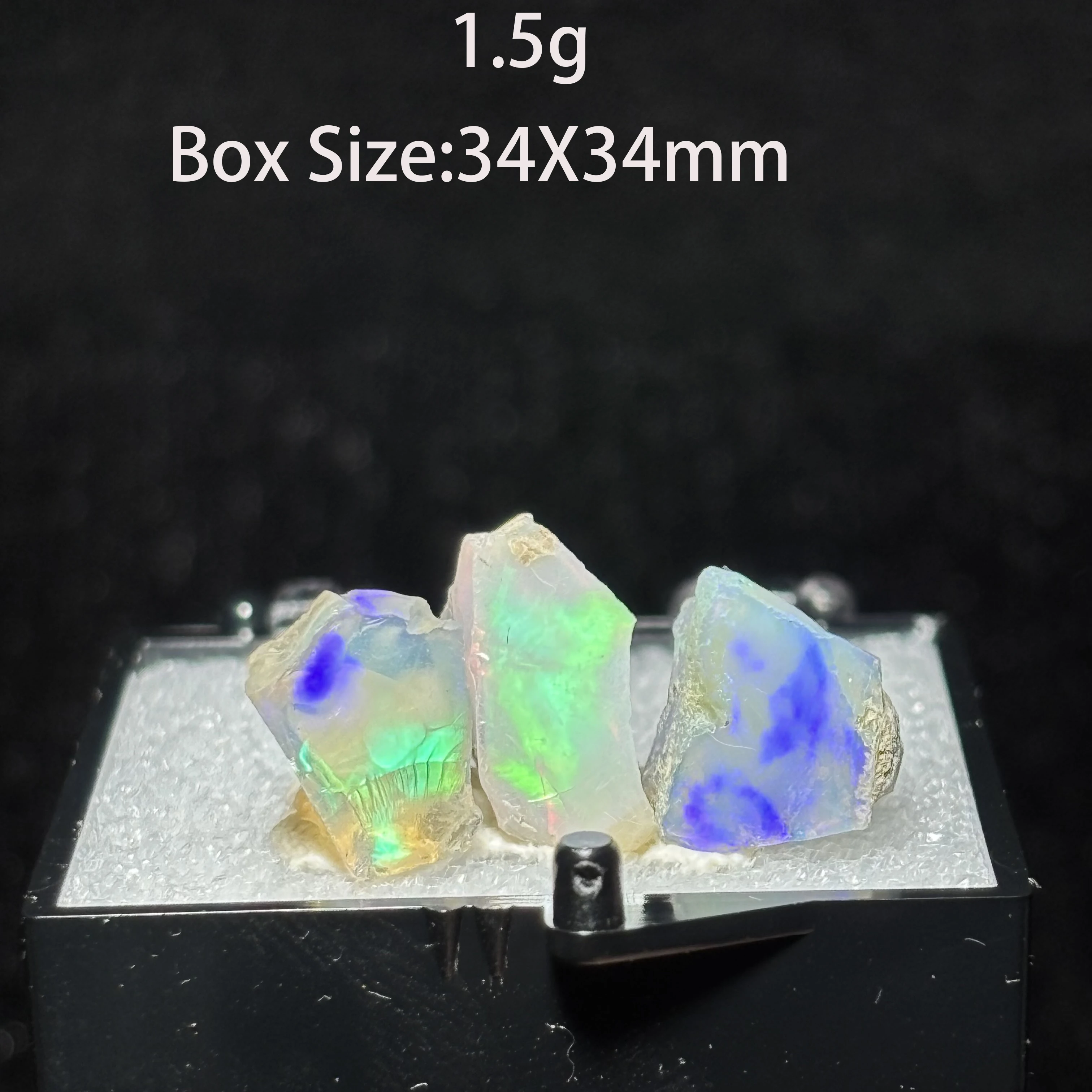 Natural Rare Colorful Ethiopia Opal (No Need Water) Gem Mineral Specimen Box Size:34X34mm (Need lighting) Small Cracks A1-2-22