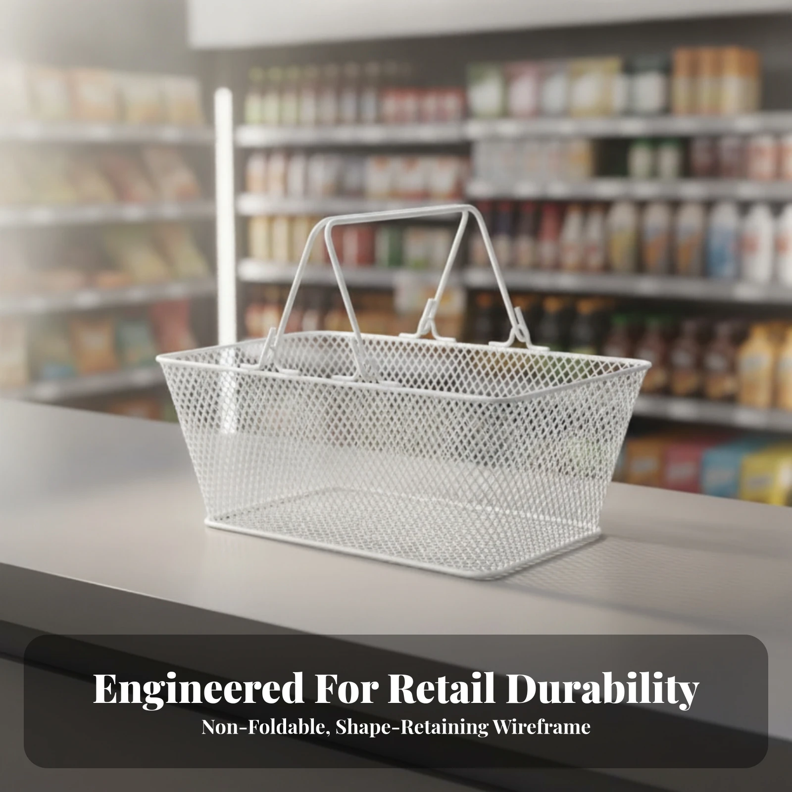Wire Shopping Basket with Handles Sturdy Shopping Basket with Handle Mesh Ventilated for Retailers, Supermarket
