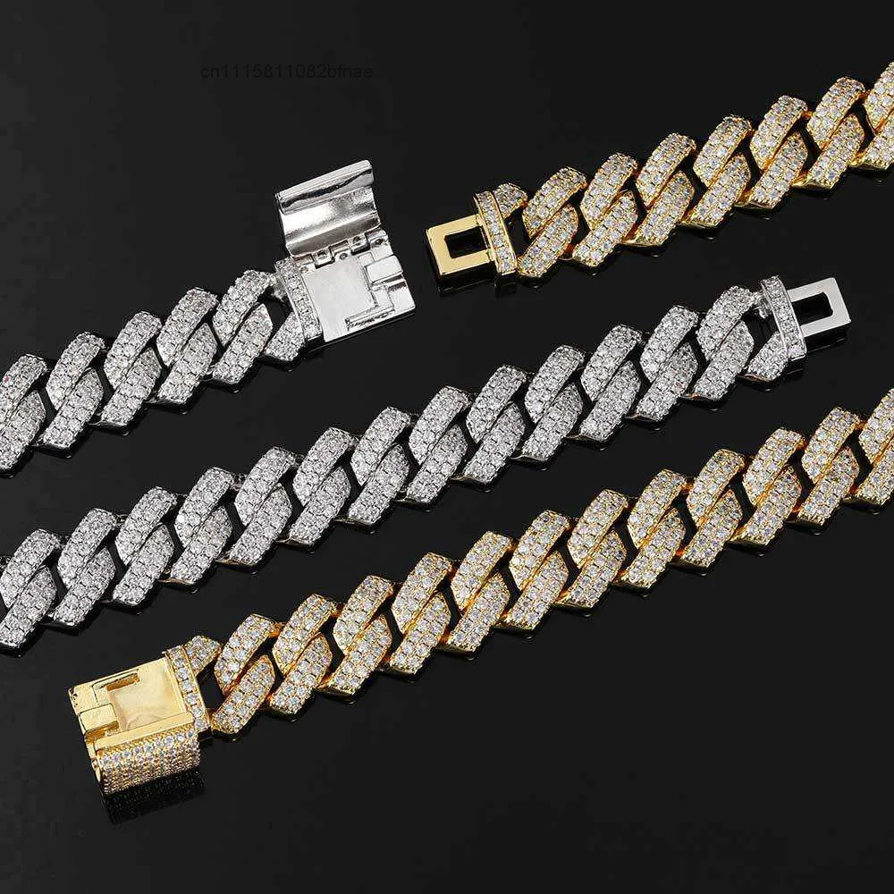Unisex 925 Silver 18K Gold Plated Moissanite Cuban Chain Necklace Brilliant Cut Claw Setting Hiphop Style Geometric Link Wedding