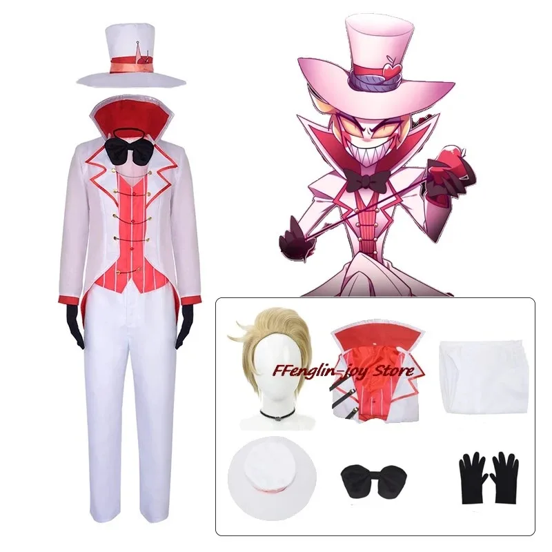 

Hazbin Lucifer Morningstar Hotel Cosplay Costume Hat Tuxedo Fallen Angel Anime Cosplay Wig Suit Devil Hell Halloween Party Men